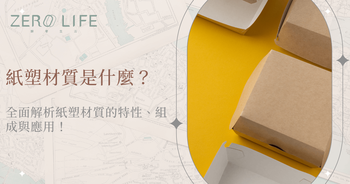 紙塑餐盒與包裝盒擺放於黃色背景上的俯視畫面