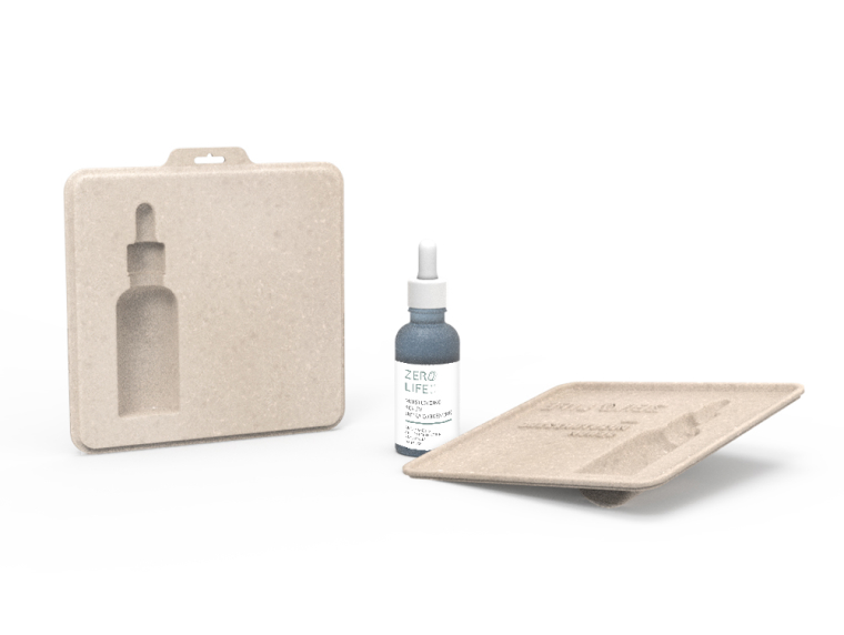 植纖環保精華液包裝盒與瓶身展示，呈現內外包裝結構設計